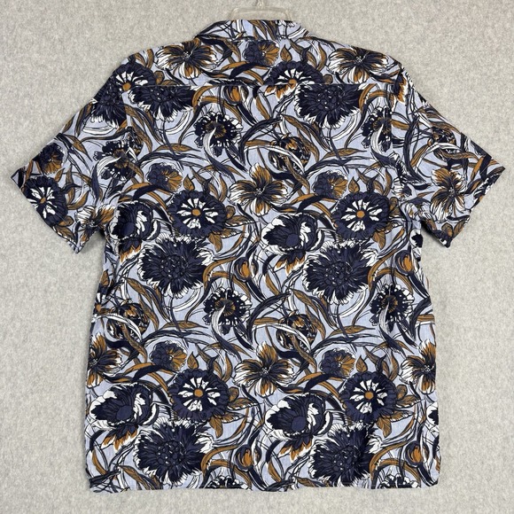 Baird McNutt Murano Linen Short‎ Sleeve Shirt Mens Size XL Slim Fit Blue Floral - Picture 2 of 9